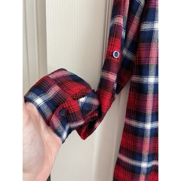 KUT FROM THE KLOTH Red Plaid Mix Media Button Up Shirt Blouse - Picture 3 of 13